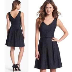Trina Turk LBD Dress Kianna Fit Flare V Neck Little Black Dress Floral Lace